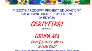 Certyfikat za udział w projekcie